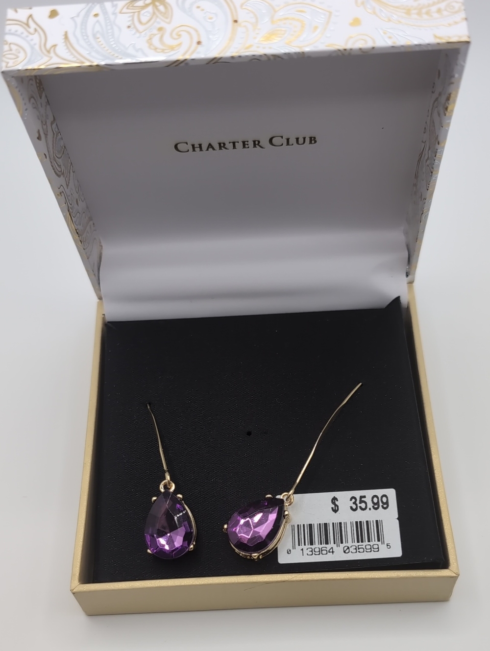 CHARTER CLUB Purple Gold Plated Long Wire Earrings NWT